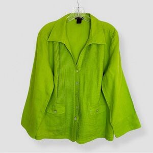 Sara Isabella Size XL Linen Shirt Tunic Button Up Green Pleated Tuxedo Coastal
